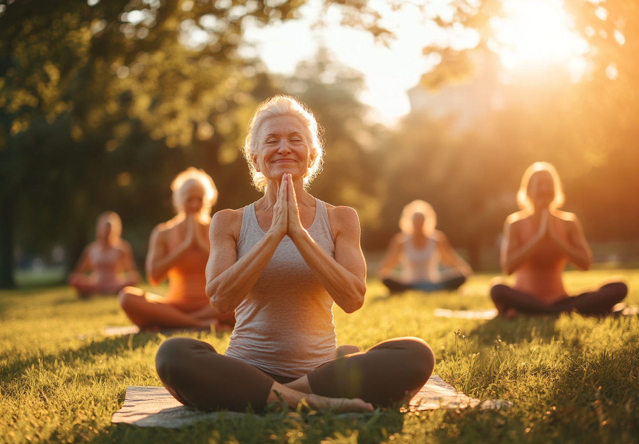 Група старших людей на занятті з йоги